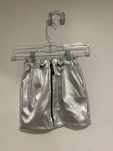 Andorine Girls NWT Silver Leather Skirt Size 4 Retails For $128 FREESHIPPING - Picture 1 of 6