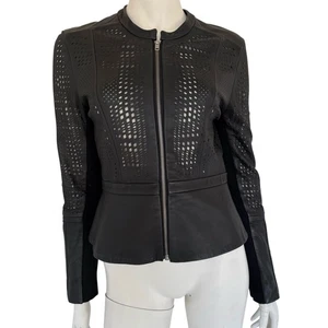 PARKER Chaqueta Moto Cuero Corte Láser Perforada Negra Talla S - Imagen 1 de 9