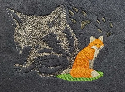 Red Fox with Paw Print Embroidered Fleece Throw - Navy Blue - Image 1 of 3