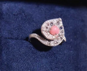 Genuine natural conch pearl 0.78 ct & diamonds G18K solid gold Ring - Picture 1 of 3