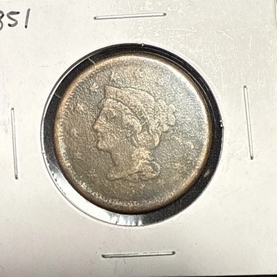 1851 - Cabelo trançado centavo grande - Moeda exata fotografada  - Imagem 1 de 4