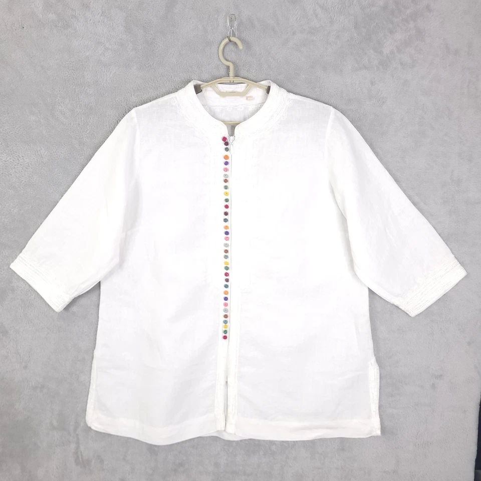 Top túnica Soft Surroundings talla 1X desierto lino bordado cremallera completa boho playa Foto 1 de 4