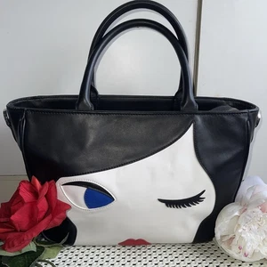 Lulu Guinness Damen Wanda Top-Henkel Tasche schwarz kreiderot Puppengesicht Handtasche - Bild 1 von 18