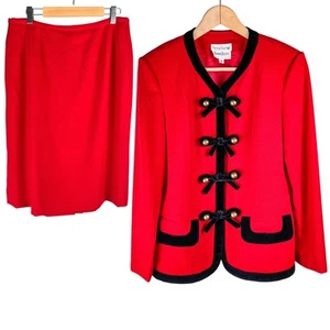 Penny Pear Neiman Marcus : Red Wool Velvet Trim Military Jacket + Skirt Set : 8 - Picture 1 of 24