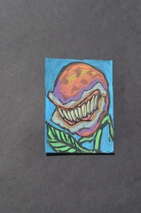 ACEO Original Kunstkarte Horror Halloween Mann isst Pflanze kein Druck - Bild 1 von 3
