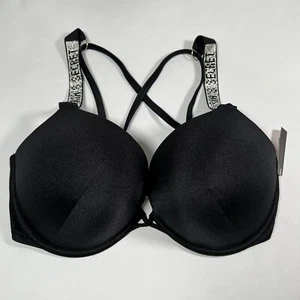 Victoria Secret 38DD Bombshell Push Up Bikini Top Shine Strap LOGO Black - Picture 1 of 7