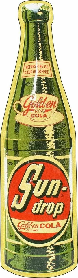 SUNDROP GOLDEN GIRL COLA SODA POP BOTTLE 20" HEAVY DUTY USA MADE METAL ADV SIGN - Image 1 of 1