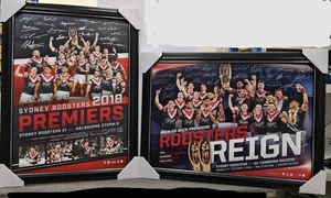 SYDNEY ROOSTERS 2019 & 2018 PREMIERS SIGNED PRINTS FRAMED 2 x FRAMES - Picture 1 of 1