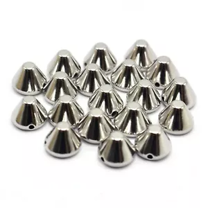 200 Silver Metallic Rock Punk Flat Head Spike Rivet Acrylic Stud Beads 8X6mm - Picture 1 of 11