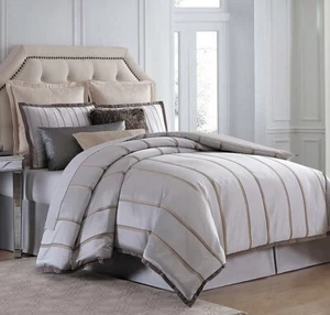 Charisma Rhythm Luxury Duvet Set Queen Size Shams & Bedskirt Silver Gold New - Picture 1 of 11