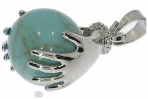  Turquesa (rec.) Colgante de piedras preciosas Lucky Hand grande plata y ojal - HS1077 - Imagen 1 de 1