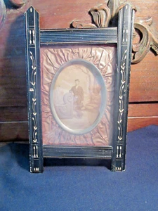 Victorian 1880s Eastlake Ebonized Sgraffito Carved Picture Frame Cloth Mat - Picture 1 of 10