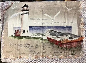 NEW SPRINGS Fabric - BY THE SEA - Lighthouse - 35" x 44” PANEL large - Vintage - Picture 1 of 2