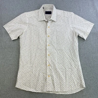 David Donahue Shirt Mens Medium White Umbrella Short Sleeve Button Up Casual - Image 1 of 4