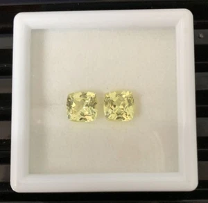 MATCHED PAIR EXCELLENT CUT CUSHION 7x7 MM. SWEET  YELLOW SAPPHIRE LAB CORUNDUM - Picture 1 of 4