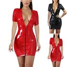 Magnificent Red/Black Faux Leather Bodycon Dress for Women with Zip Up