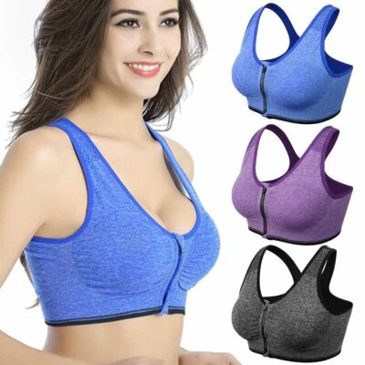 Sujetador deportivo con cremallera frontal push up de alto impacto inalámbrico acolchado yoga gimnasio chaleco EE. UU. para mujer Foto 1 de 4