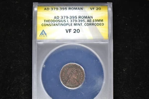 Theodosius I the Great (AD 379-395) AE-19MM. ANACS VF-20 Corroded. - Picture 1 of 5