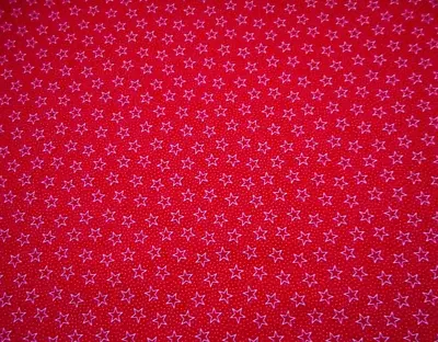 Patriotic Quilt Fabric 7/8+ Yard SALE White Outlined Stars Dots on Red Cotton #C - Image 1 of 2