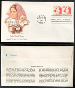 JULIA WARD HOWE FIRST DAY ISSUE ENVELOPE - BOSTON, MA POSTMARK - FEB. 12, 1987 - Picture 1 of 3