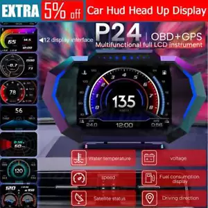 OBD2+GPS HUD Gauge Head Up Car Digital Display Speedometer Turbo RPM Alarm Temp - Picture 1 of 12