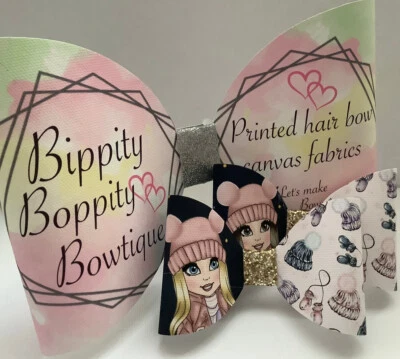 "WINTER WARMERS" WINTER 4" PRINTED CANVAS FABRIC BOW LOOPS MAKE HAIR BOWS