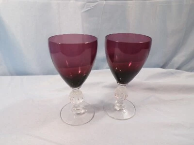 2 taças de vinho Cambridge Aurora ametista vidro roxo taças com haste transparente - Imagem 1 de 4