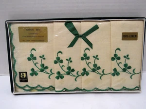 Servilletas de lino irlandesas vintage bordadas tréboles verdes hechas en Irlanda - Imagen 1 de 7