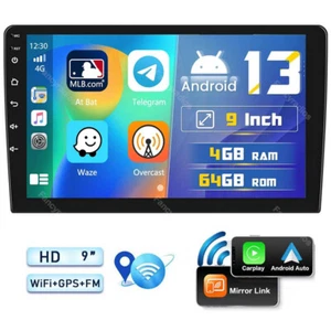 Android 13 Car Stereo Carplay GPS Navi WiFi BT 4+64GB 9" Double 2Din Radio FM - Picture 1 of 10