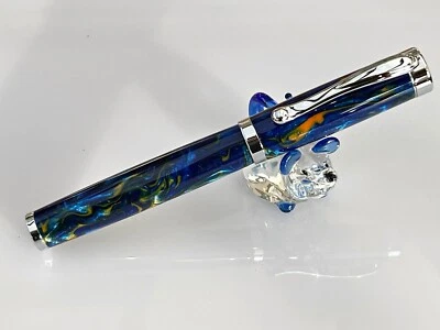 Füllfederhalter Bock Feder handgedrechselt Acrylester blau grün orange Unikat - Bild 1 von 4