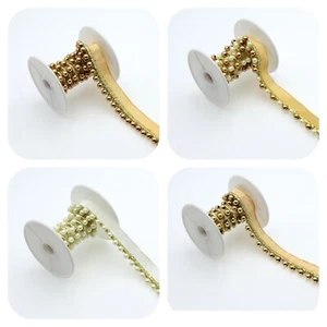 2 YARD Ivory Gold,Dull Gold Lace Pearl Beaded Vintage Style Trim Ribbon Sewing - Picture 1 of 40