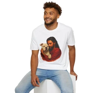 American Bulldog Hugged by Jesus Embraced by Love Faithful Dog Companion T-Shirt - Picture 1 of 11