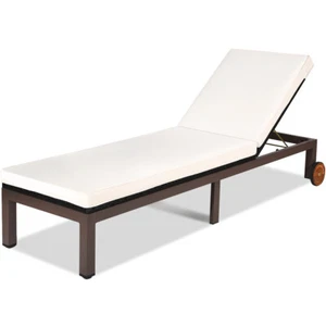 Patio Rattan Lounge Chair Chaise Recliner Back Adjustable Cushioned W/Wheels - Picture 1 of 12