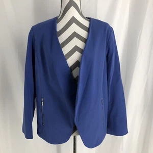 Women's ALFANI Crop Blue Open Front Drape Blazer Jacket ~ Size 12 - Picture 1 of 6