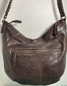 Genuine Leather Bohemian Saddle Shoulder Bag Soft Brown Leather Deco Whip Stitch - Picture 1 of 13