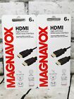 Lot of 2 Magnavox 6 Foot High Speed HDMI Cable with Ethernet and Support for 4K