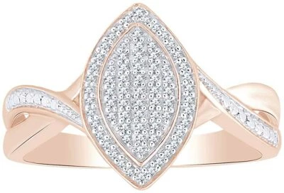 Anillo con marco de marquesa de diamantes naturales de corte redondo de 0,10 quilates enchapado en oro rosa de 14 quilates Foto 1 de 2