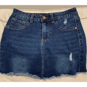 Joe's Jeans Skirt Girls Youth Sz 12 Jean Mini Blue Denim Distressed Raw Hem - Picture 1 of 6