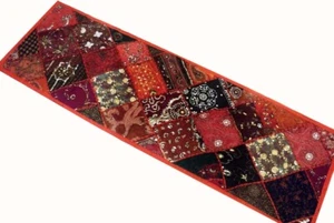 60" STUNNING THREADWORK BEADS SARI VINTAGE DÉCOR TABLE RUNNER THROW TAPESTRY - Picture 1 of 11