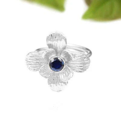 Регулируемые кольца с камнями посеребренные в стиле цветка королевского синего сапфира - Изображение 1 из 2