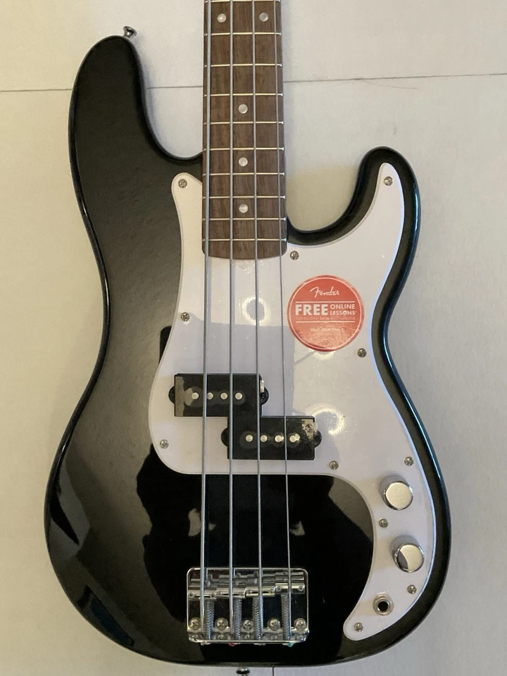 Squier By Fender Mini Precision Short Scale 4 String Base Electric Guitar Black - Image 1 of 4