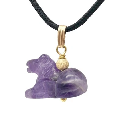 Amethyst Horse Pendant Necklace | Semi Precious Stone Jewelry | 14kgf Pendant | - Image 1 of 4