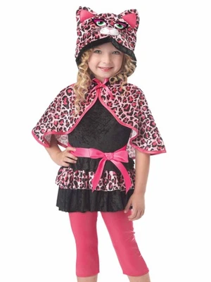 Niñas Pequeñas Rosa y Negro Leopardo Lindo Gatito Gato Halloween Disfraz Vestido 3-4T Foto 1 de 2