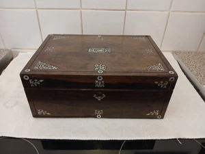ANTIQUE SEWING/JEWELLERY BOX WITH MOP INLAY - Picture 1 of 16