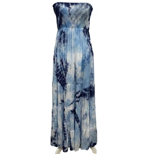 Raviya Strapless Tiered Tie-Dyed Maxi Dress Cover Up OX Blue Beachy Coastal Flow - Picture 1 of 10