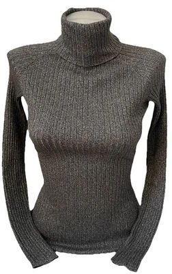 Suéter de punto acanalado con cuello alto INC International Concepts metálico plateado XS Foto 1 de 4