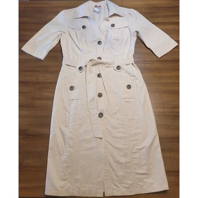 Vestido midi utilitario Yoana Baraschi mezcla de seda caqui talla 6 con cinturón usado en excelente estado Foto 1 de 4