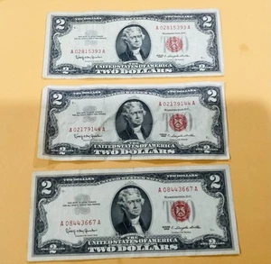 3 LOT=United States USA US Note $2 Dollar Series 1963 G Red Seal - Picture 1 of 11