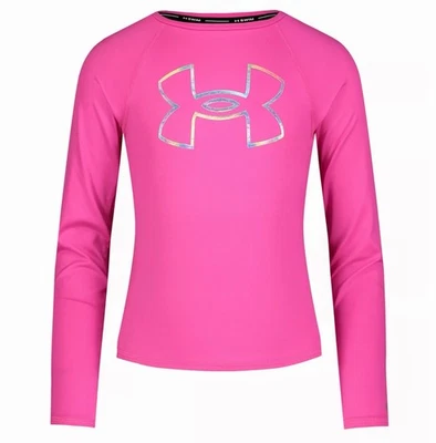 Under Armour UA Core Logo Long Sleeve Pink Rash Guard Girls Swimsuit Size 12 NEW - Image 1 of 4
