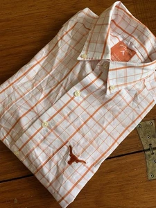 Camisa Texas Longhorns L/S Para Hombre Grande A Cuadros Antigua Abotonada Naranja y Blanco - Imagen 1 de 5